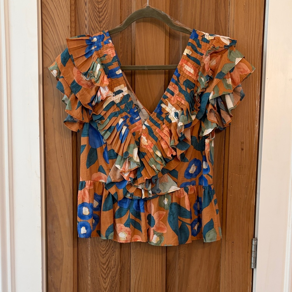 Entro Multicolor Floral Ruffle Blouse